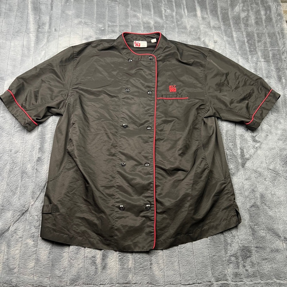 Chick-fil-A Team Style Oobe Chef Coat Black Red Piping Short Sleeve XL RN100056